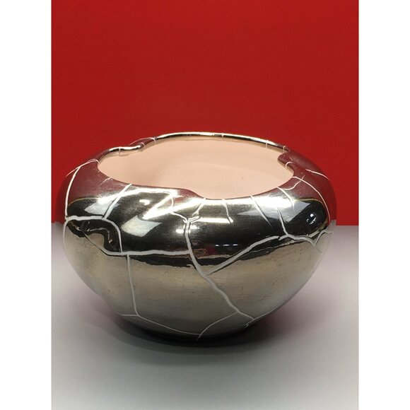 Vintage Cracked Metallic Bronze Copper Trinket Candle Holder Decorative - Picture 1 of 11